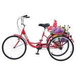 ZUN Adult Tricycle Trikes,3-Wheel Bikes,24 Inch Wheels Cruiser Bicycles with Large Shopping Basket for W101952724