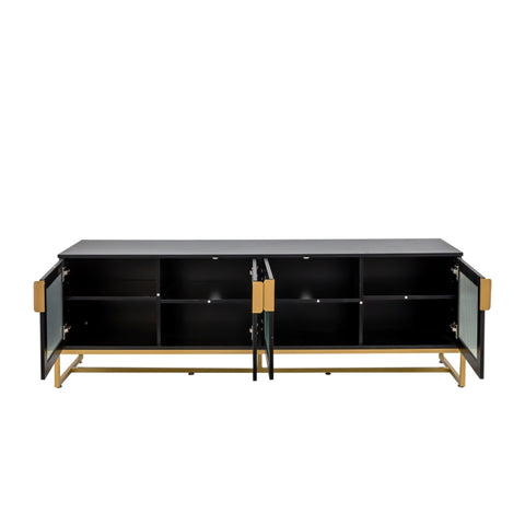 ZUN Black 70.87" TV STAND.Entertainment Center with Shelf, Wood TV Media Console with Sturdy Metal Legs 74003898