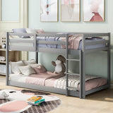 ZUN Twin over Twin Floor Bunk Bed with Ladder , Gray 53024079