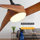 52 Inch Ceiling Fan With Dimmable 3 Color Led Light 3 Solid Wood Blades Remote Control Reversible DC W882P254266