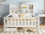 Twin Platform Bed with Chalkboard,Solid Wood Platform Bed with Storage Drawers and Shelves,Childlike W1580P362704
