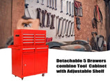 Detachable 5 Drawer Tool Chest with Bottom Cabinet and One Adjustable Shelf--Red 24206924