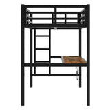 Metal Twin XL Size Loft Bed with Power Outlet and LED Lighted, Space-Saving, Noise Reduced, Black W1580P251090