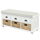 ZUN Rustic Storage Bench with 3 Drawers and 3 Rattan Baskets, Shoe Bench for Living Room, Entryway 95127961