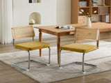 Mid Century Modern Dining Chairs Set of 2, Velvet Accent Chairs with Natural Cane Back & Stainless 97370969