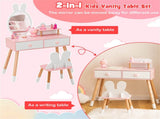 2-in-1 Kids Vanity Table Set with Detachable Mirror, White Dressing Table with Storage Shelf & 09880666