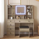 9262 gray particle board, tempered glass tabletop, linen finish, 5-drawer dressing table set with 82967963