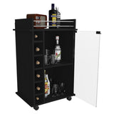 Vegas Bar Cart, Two Tier Cabinet With Glass Door, Six Cubbies For Liquor B128P176148