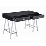 ZUN Black High Gloss and Chrome 2-Drawer Writing Desk B062P209202