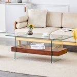 ZUN 43.3 Inch Modern Two-Tier Coffee Table - An Elegant Combination of Clear Glass and Dark Wood Texture W2920P226069