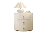 Upholsteredstand with 3 Drawers, Round Bedside Table with Metal Handles,Marbling Stickers Top N733P272609A