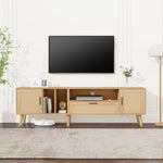 ZUN Rattan TV Stand with 2 Cabinets & 2 Open Shelves, Rattan-inspired Media Console Table for TVs up to WF324250AAP