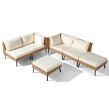 2pcs armless sofa 2pcs corner sofa 2pcs footstool iron legs yellow white cushions woven 81753170