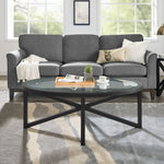 ZUN Modern simple coffee table, tempered coffee table solid wood base round transparent 83781250