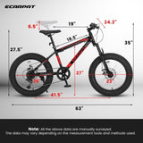 ZUN Kids Bike 20 Inch Wheels, 4" Wide Fat Tire Snow Mountain Bike Ages 8-12 Year Old, Steel Frame, 7 90798103