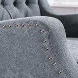 Grey Accent Chair, Living Room Chair, Footrest Chair Set with Vintage Brass Studs, Button Tufted W1170100895