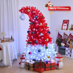 ZUN 6 FT Santa Hat Style Pre-lit Christmas Tree, Hinged Artificial Xmas Tree Pine Tree with 300 Lights, 25865681