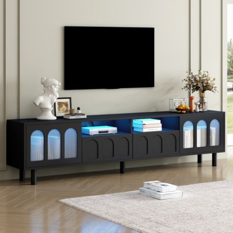 ZUN ON-TREND Cream Style TV Stand LED Light Strip for TVs Up to 80'', Graceful Entertainment Center N721P180476B