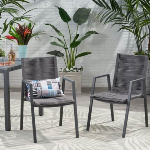 ZUN Outdoor Modern Aluminum Dining Chair with Rope Seat , Gray and Dark Gray 64679.00GRY