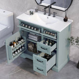 36" Bathroom Vanity with Sink, Ceramic Sink, 2 Tip-out Drawers, Soft Close Door Hinges, Grey N759P223021E