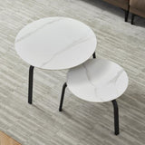 ZUN Coffee Table Nesting White Set of 2, Side Set Black Frame Circular and Marble Tables, Living Room W1765P151840