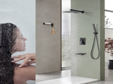 Male NPT Bathtub Shower Faucet Set, Waterfall Tub Faucet with 12-Inch Matte Black Rain Shower Head 98675835