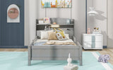 Wood Twin Size Platform Bed with Built-in LED Light, Storage Headboard and Guardrail, Antique Grey WF308150AAE