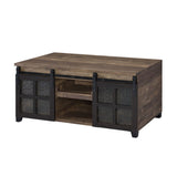 ZUN Rustic Oak and Black Coffee Table with Sliding Doors B062P181396