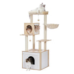 ZUN 56.7" Cat Tree with Litter Box , for Indoor Cats with Storage Cabinet and Cozy Cat Condo, Sisal 05599943