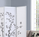 ZUN Bamboo Print 4-Panel Framed Room Screen/Divider, White T2574P165154