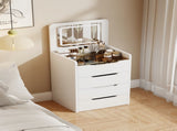 (60CM) 3 in 1 Vanity Desk with Plip Top Mirror, Small Make Up Vanity Set with Visible Glass Desktop, W2641P192314