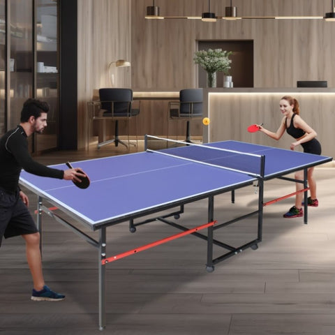 ZUN 8ft Mid-Size Table Tennis Table Foldable & Portable Ping Pong Table Set for Indoor & Outdoor Games 59711211