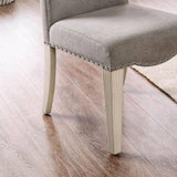 Transitional Style Antique White Frame Set of 2pc Side Chairs Gray Fabric Parson Chair Camel Back B011P208978