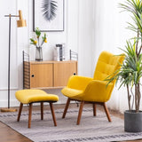 Leiria Contemporary Silky Velvet Tufted Accent Chair with Ottoman, Yellow T2574P164275