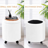 Storage Ottoman Foot Rest Round Footstool Teddy Velvet Footrest Multifunctional Rolling Stool Coffee 75414386