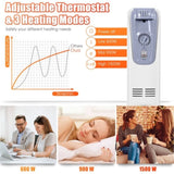 Portable Oil Heater with Thermostat - 10"x13.5"x25" Size, 4 Wheels & Cord Storage, 3 Heating Levels 73478385