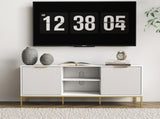 Modern TV Stand with Wave-Design Doors, Open Shelf & Adjustable Shelf - Stylish and Functional for 14246610