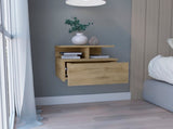 Floating Nightstand 12"H, Wall Mounted with Single Drawer and 2-Tier Shelf, Macadamia B097133175