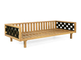 Three-Seater Outdoor Daybed - Acacia Wood Teak Finish Frame with Light Grey Cushions & Black Flat N770P373436L
