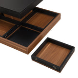 ZUN ON-TREND Modern Square 360&deg;Rotating Coffee Table with Three Detachable Tray, 2-Tier Farmhouse Wood N721P191981B