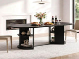 70.9" Oval Dining Table for 6 People, Fluted Panel Legs with 2 Side Open Storage Shelves, MDF 89425434