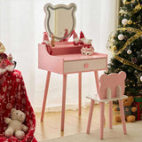 Kids Vanity Table and Chair Set, Girls Vanity with Mirror & 3-Color LED Lights, 1 Large Drawer & 11882332