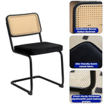 ZUN Dining Chairs Set of 2, Velvet Rattan Side Accent Chairs with Black Painted Legs, Modern Mid Century 17225298