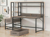 60" Tall Computer Desk, Writing Table with 2 Drawers & Open Storage Shelves 58114459