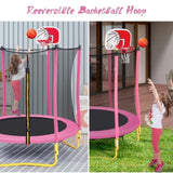 ZUN 5.5FT Trampoline for Kids - 65" Outdoor & Indoor Mini Toddler Trampoline with Enclosure, Basketball 57537140