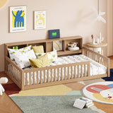 Wood Twin XL Size Floor Bed with Storage Cabinets and USB Ports, Brown N709P205811D