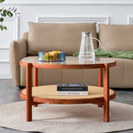 ZUN Modern minimalist circular double-layer solid wood coffee table, craft glass tabletop, second layer W1512P271071