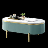 Glam Contemporary Light Teal 1pc Coffee Table White Faux Marble Top Living Room Table W Drawer B011P184958