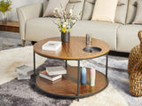 Round coffee table in antique wood color, 34.64-inch living room coffee table, a simple tabletop W1911P371570