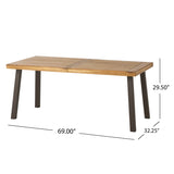 ZUN Della Acacia Wood Dining Table, Natural Stained with Rustic Metal, Brown, Grey 57192.00INTL